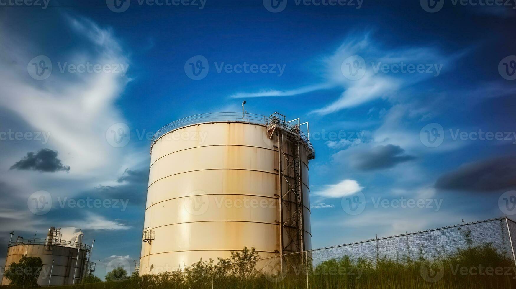 Efficient Energy Generation, The Vital Role of a Large Water Tank and Cooling Tower in a Power Plant. Generative AI photo