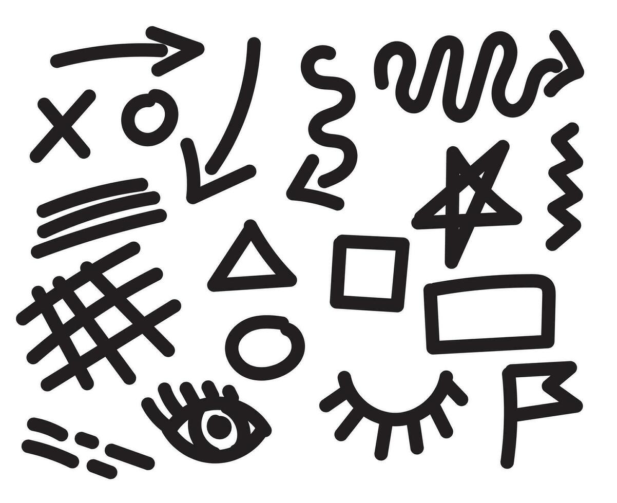 Vector set of different stars symbols. Hand drawn, doodle elements isolated on white background