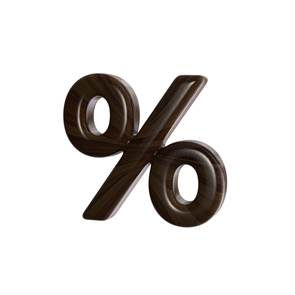 Percent Sign 3D render with wood material png