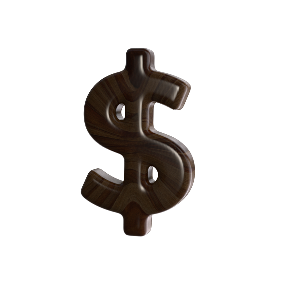 Dollar Sign 3D render with wood material png