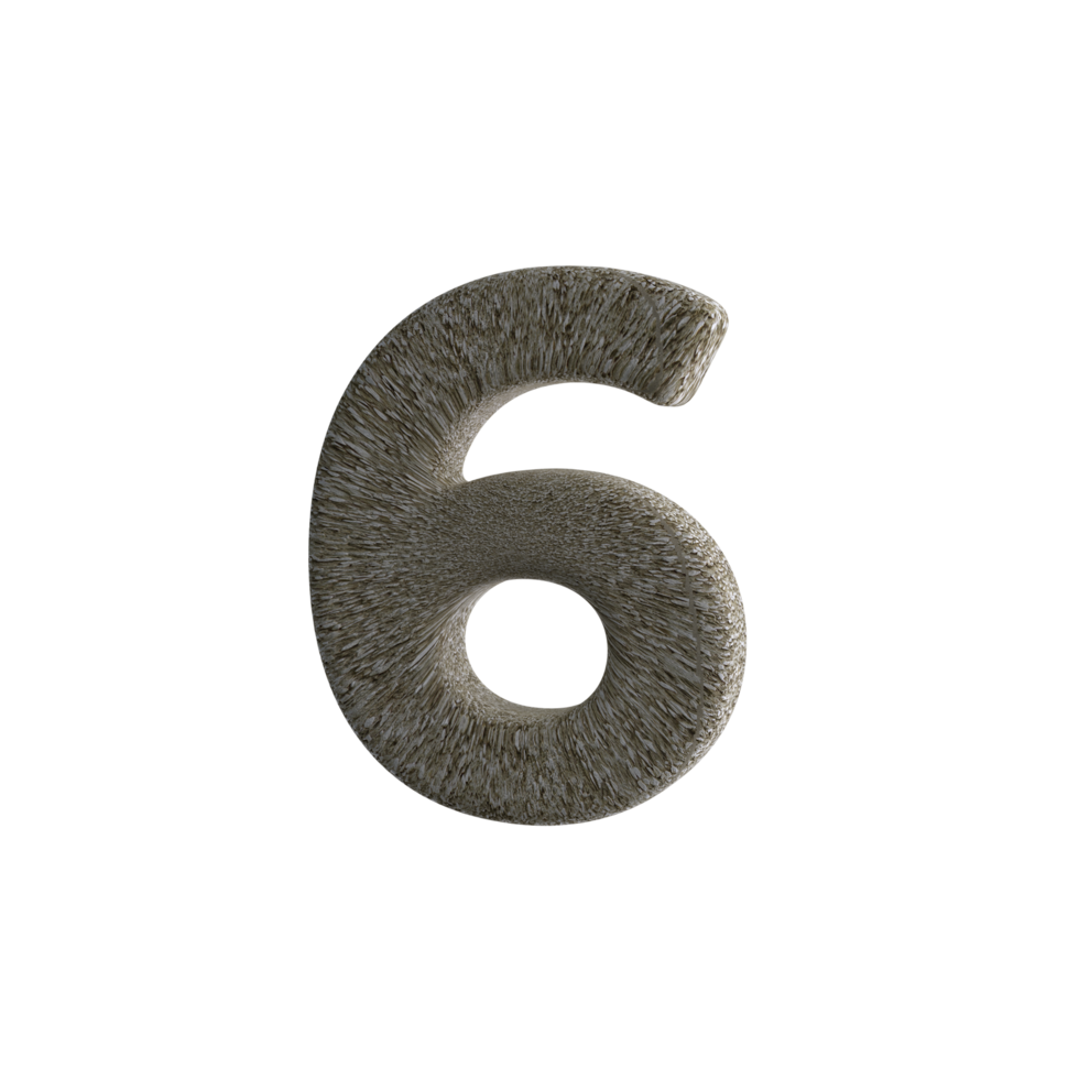 Number 6 3D render with Stone Material png