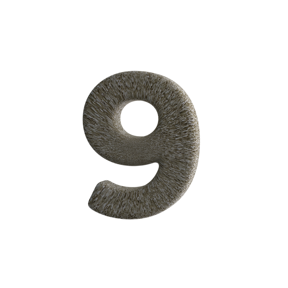 Number 9 3D render with Stone Material png