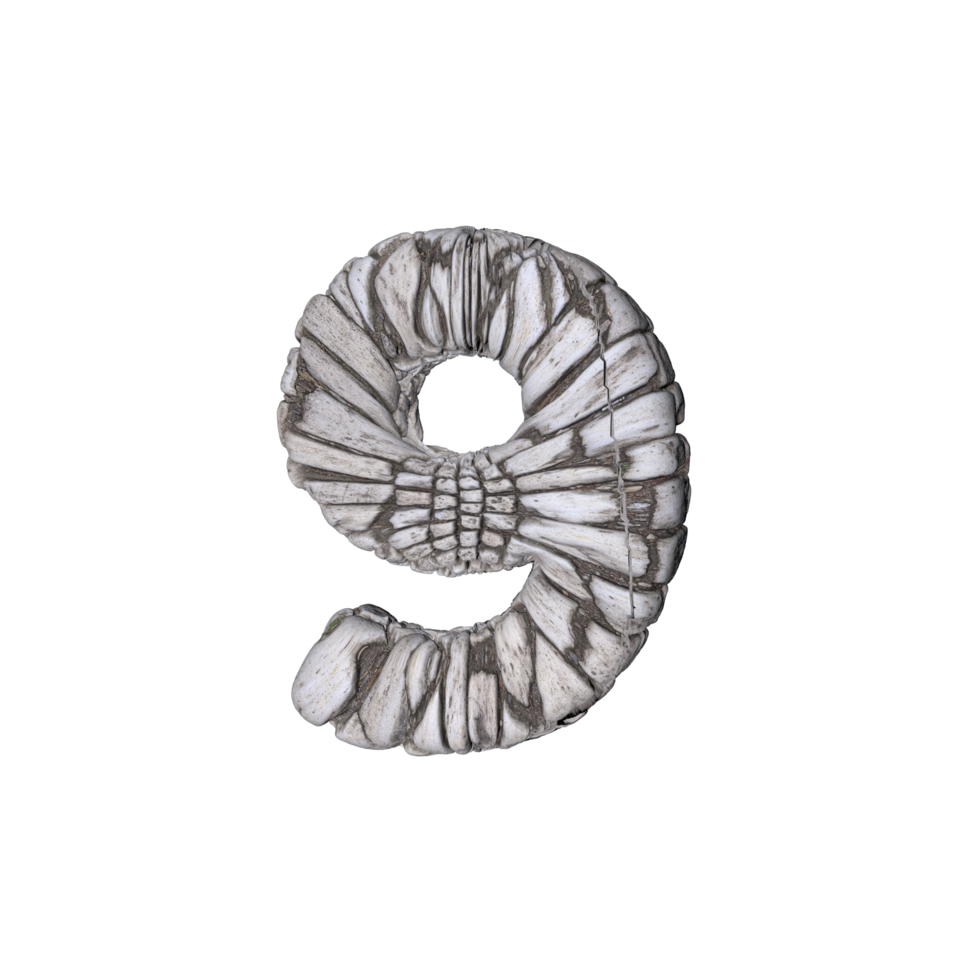 Number 9 3D render with Stone Material png