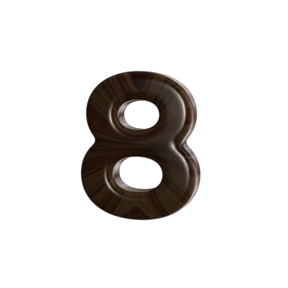 número 8 3d render com madeira material png