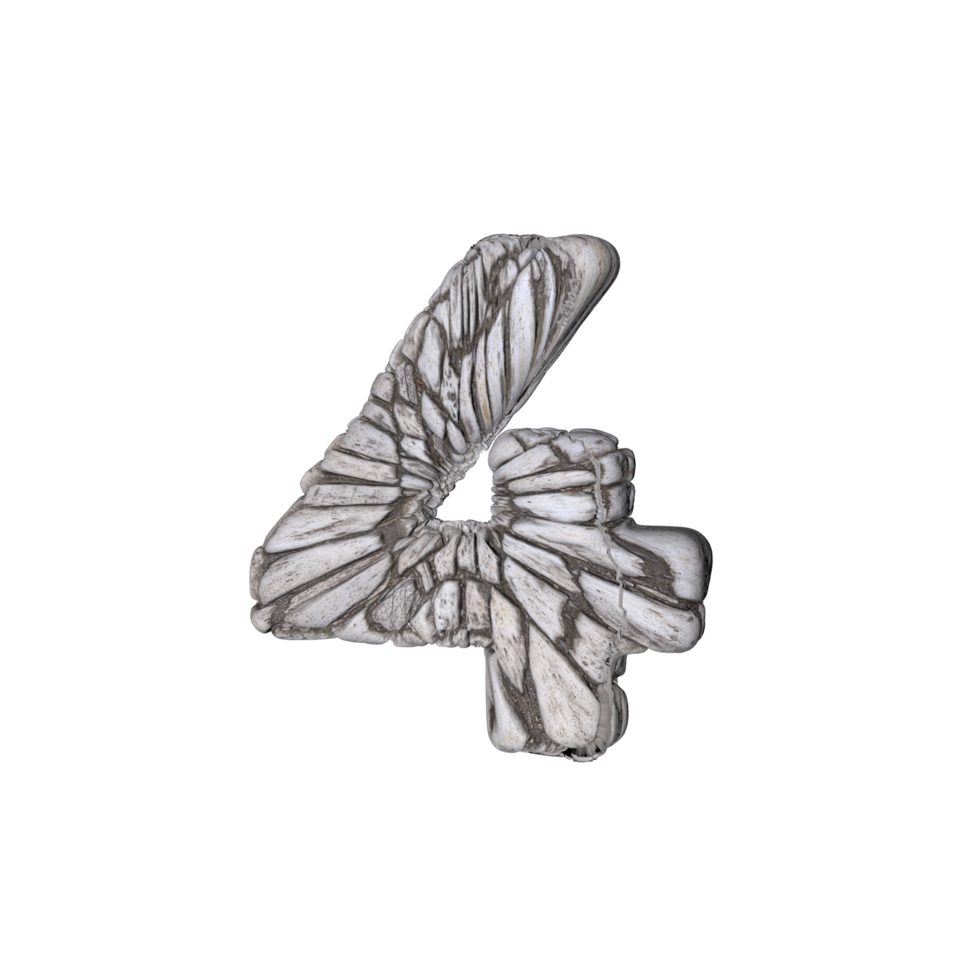 Number 4 3D render with Stone Material png