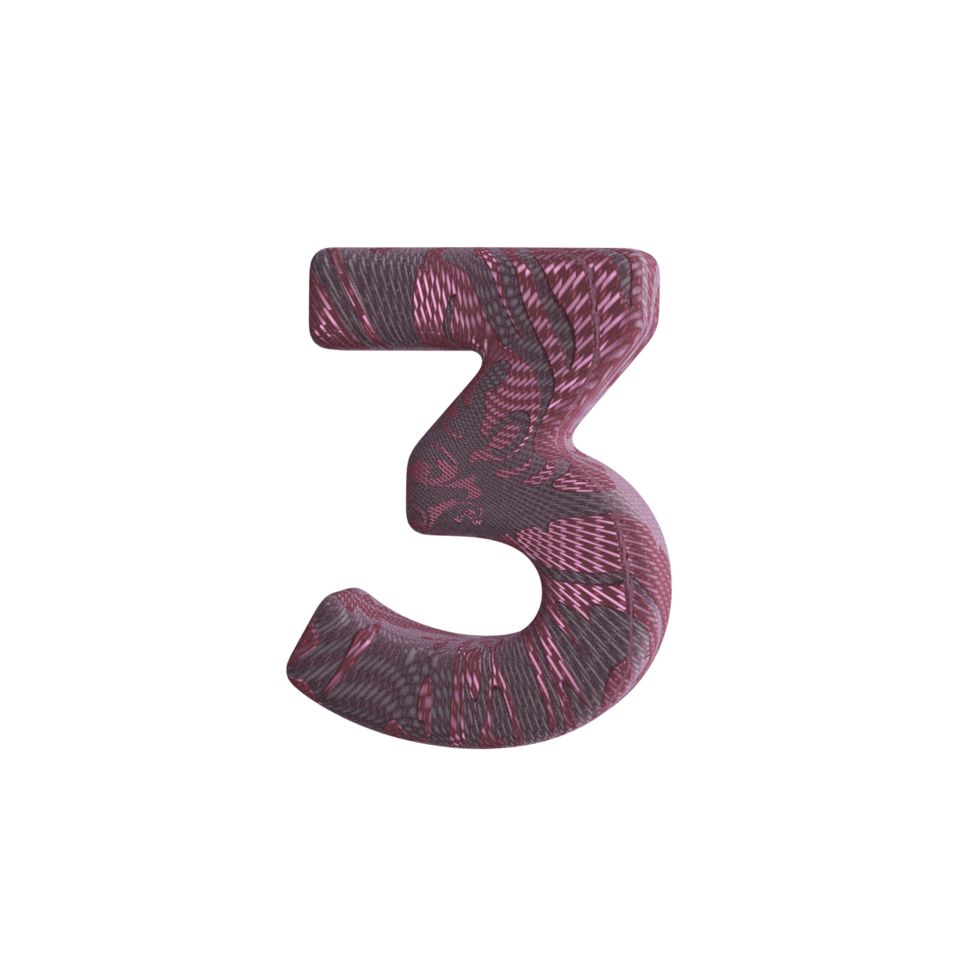Number 3 with Fabric Material 3D Render png