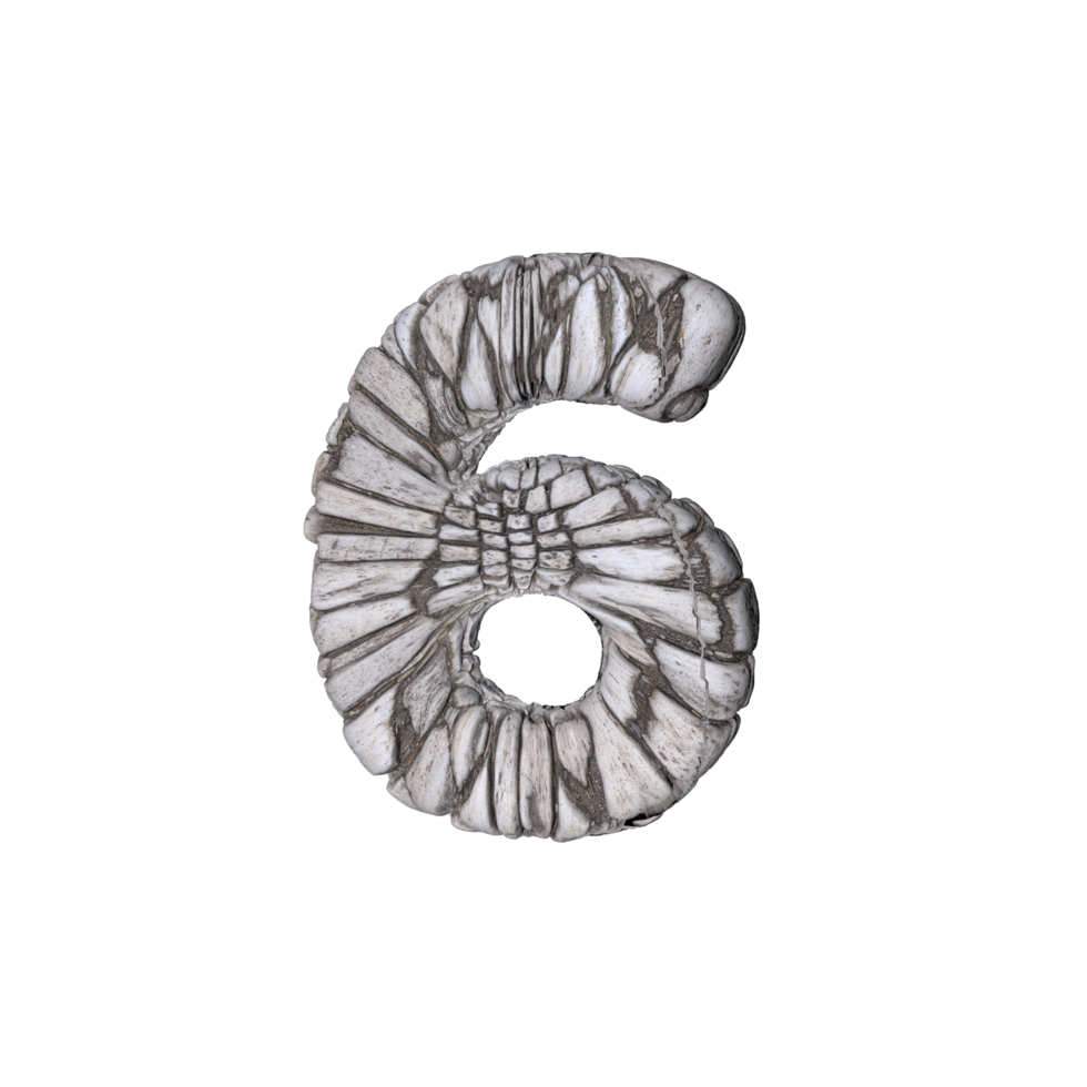 Number 6 3D render with Stone Material png