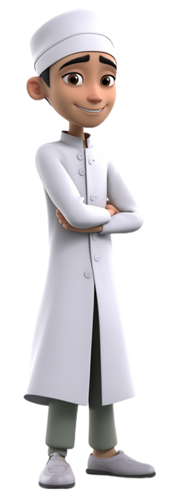 3D cartoon character illustration of a man in Muslim dress. generative ai png