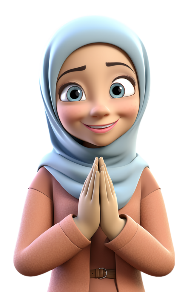 3D cartoon character illustration of Muslim woman with greeting hand gesture. generative ai png