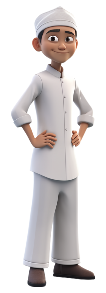 3D cartoon character illustration of a man in Muslim dress. generative ai png