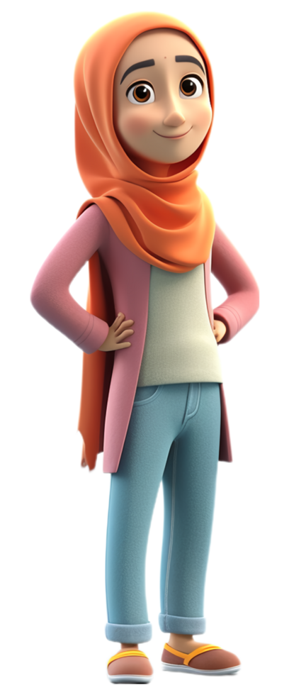 illustration of a 3D cartoon character of a woman in Muslim dress. generative ai png