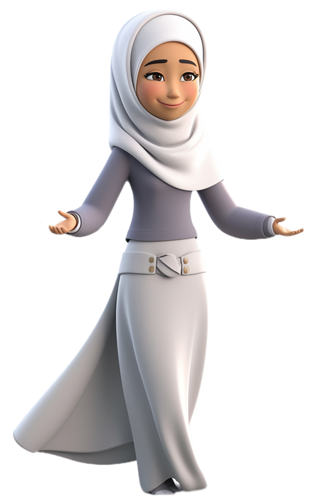 illustration de une 3d dessin animé personnage de une femme dans musulman robe. génératif ai png