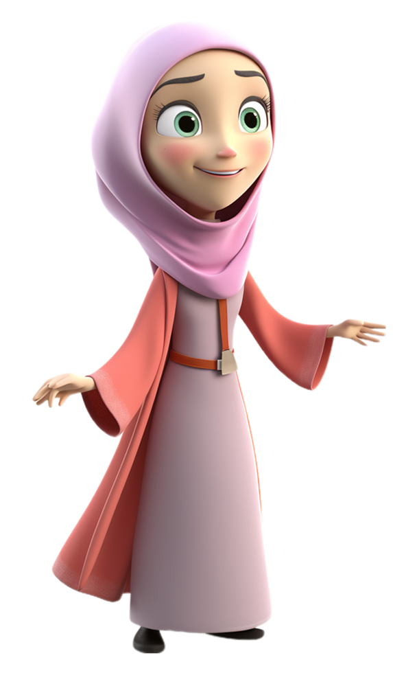 illustration de une 3d dessin animé personnage de une femme dans musulman robe. génératif ai png