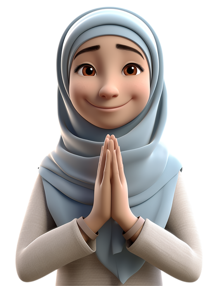 3D cartoon character illustration of Muslim woman with greeting hand gesture. generative ai png