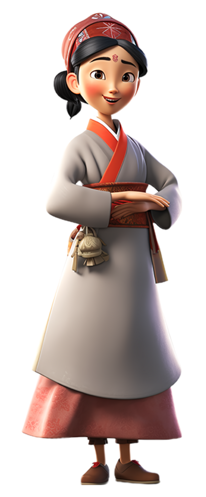 3D cartoon character of Korean woman posing in Korean style clothing model. generative ai png