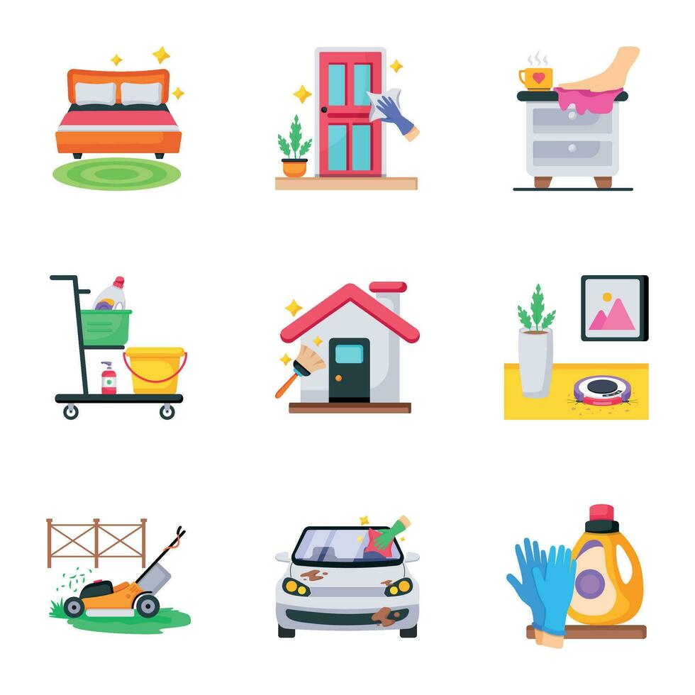 Modern Pack of Home Cleaning Flat Icons vector