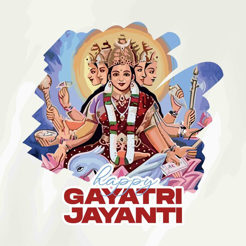 Indian Goddess Maa Gayatri Jayanti social media post templat vector
