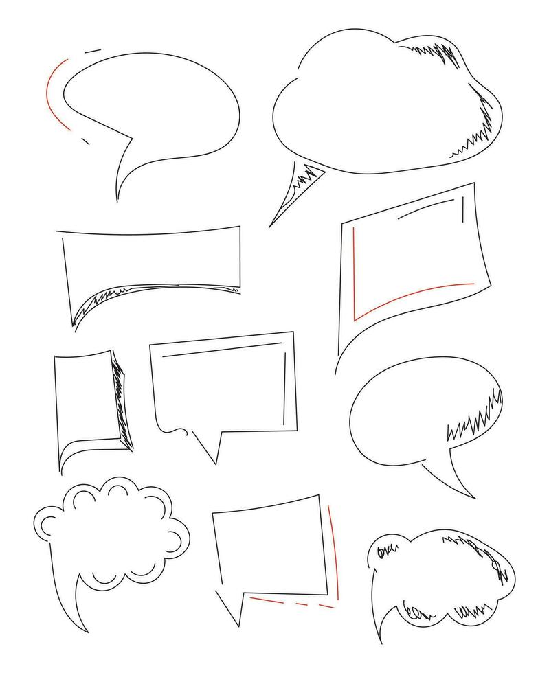 Speech or thought bubbles of different shapes and sizes.Hand drawn cartoon doodle vector illustration.