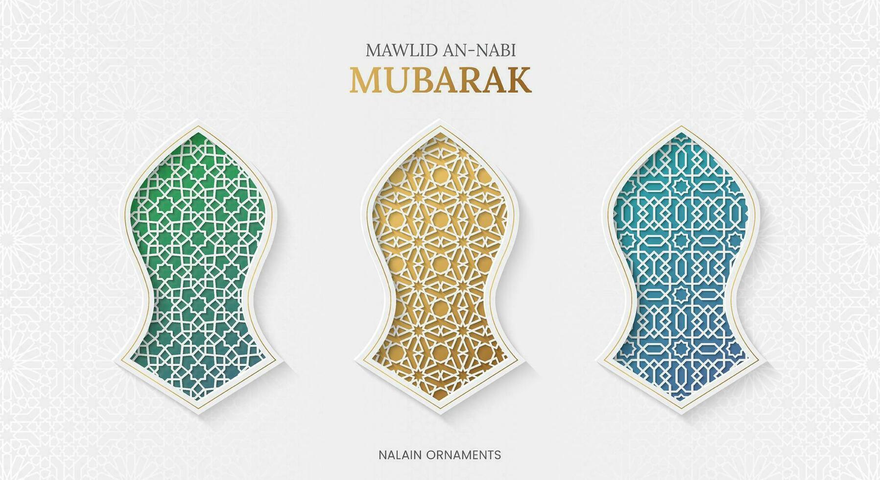 mawlid un nabi nalain adornos en Tres diferente colores y modelo estilos vector