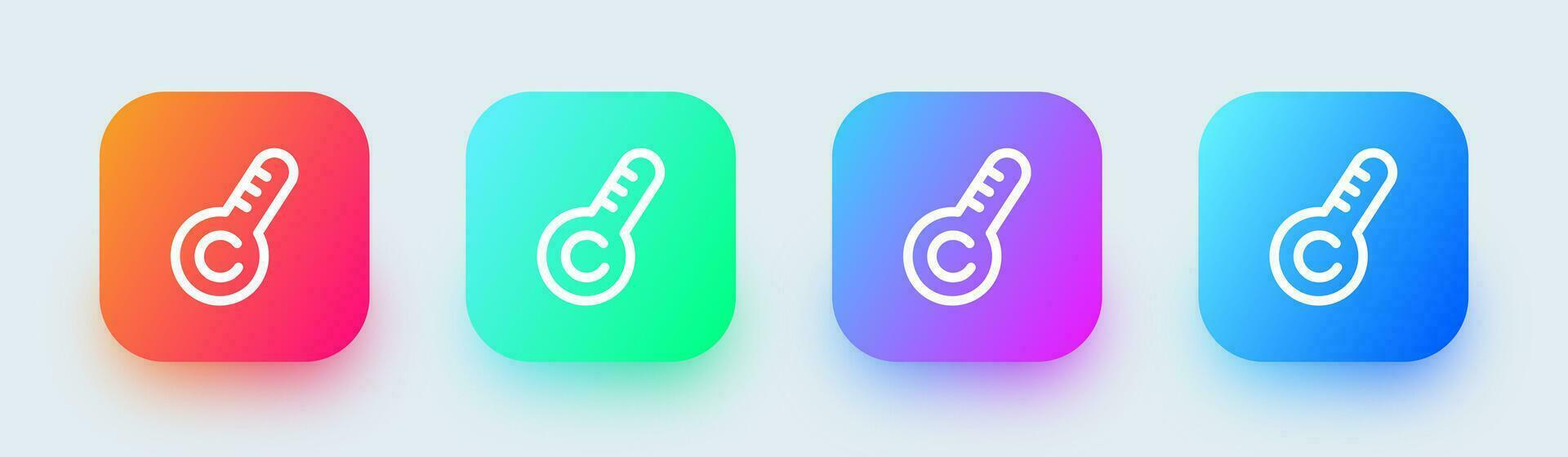 Temperature line icon in square gradient colors. Celcius signs vector illustration.