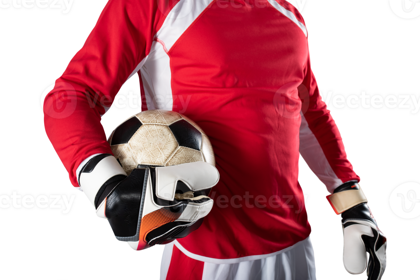 Isolated  goalkeeper with gloves holds the soccer ball png