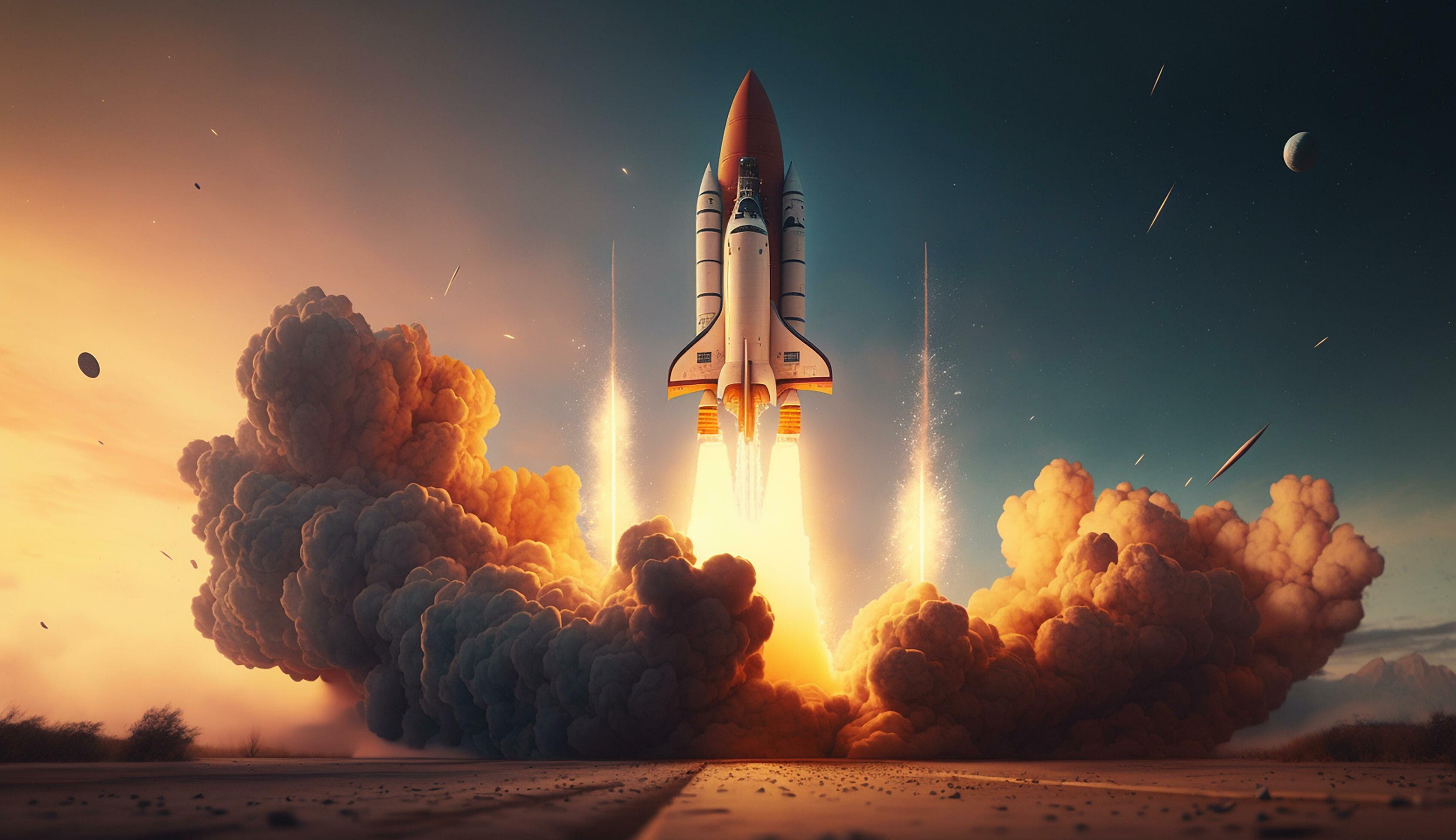Business startup growth flying rocket launch wallpaper AI Generated