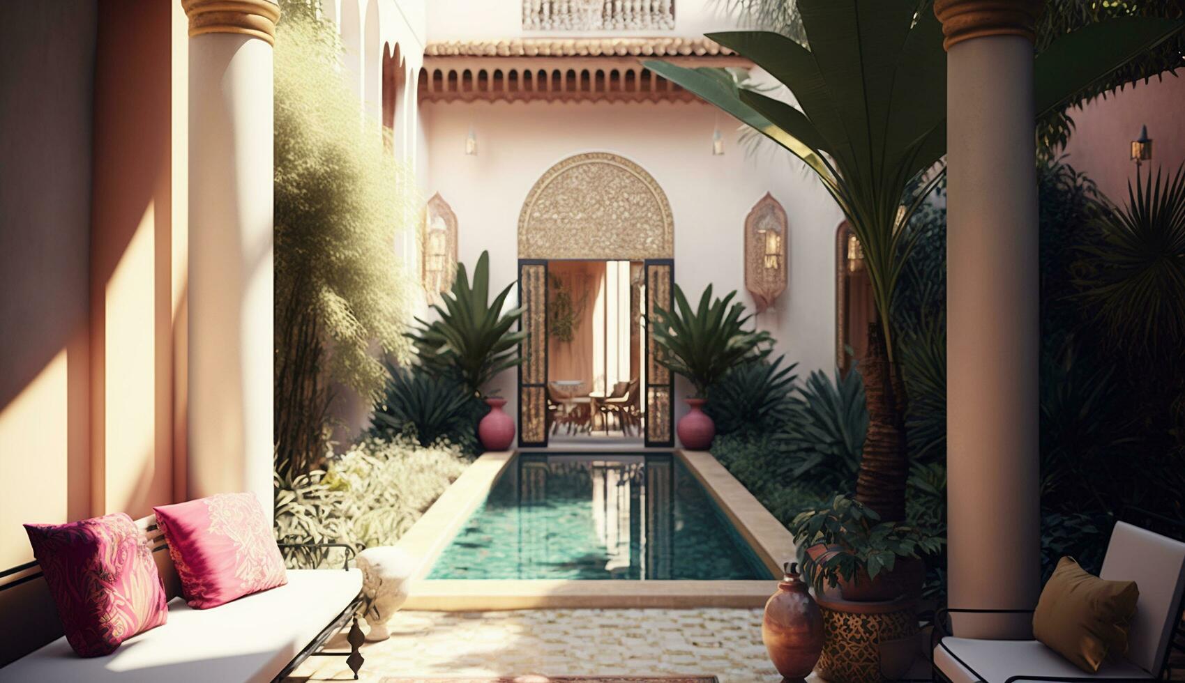 Amazing interior view of a enchanting open-air courtyard AI Generated Image photo