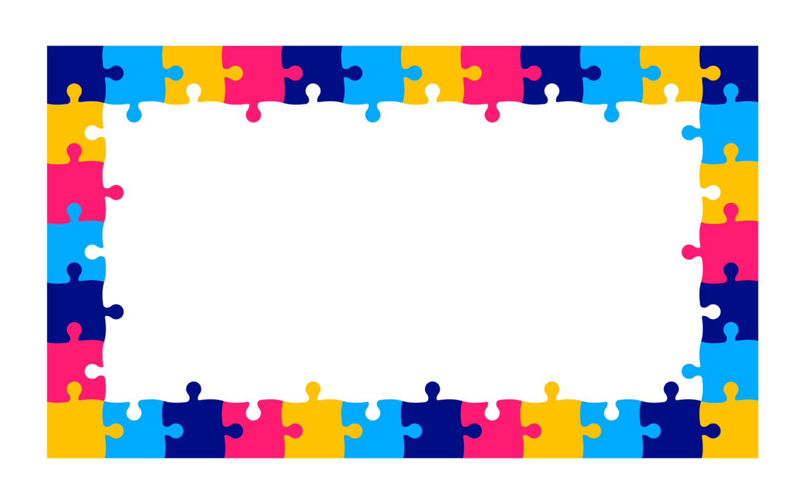 World autism awareness day autism puzzle piece frame png design template celebrated in 2 April. use to background, banner, card, greeting card, poster, book cover, placard, photo frame, template.