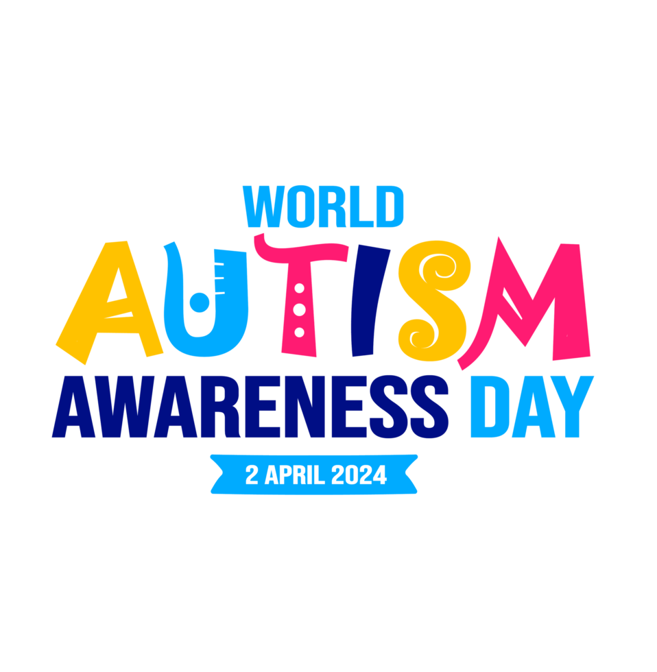 World autism awareness day typography transparent Png deisgn template celebrated in 2 April. use to background, banner, card, greeting card, poster, book cover, placard, photo frame, social media post