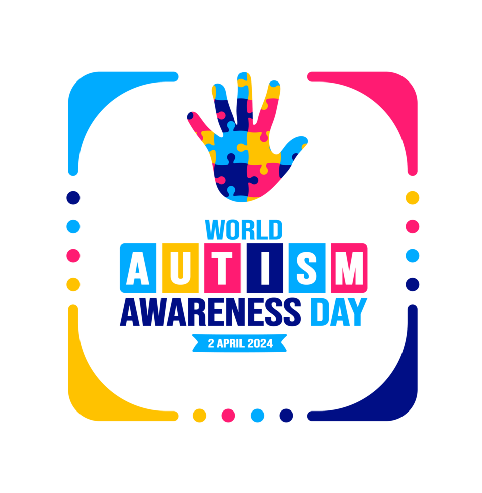 värld autism medvetenhet dag typografi transparent png deisgn mall berömd i 2 april. använda sig av till bakgrund, baner, kort, hälsning kort, affisch, bok omslag, plakat, Foto ram, social media posta