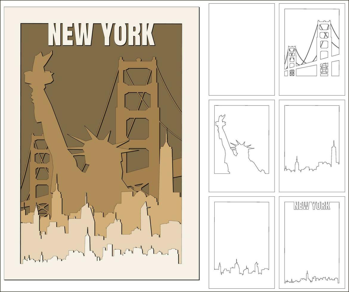 nuevo York viaje póster cnc. láser corte vector