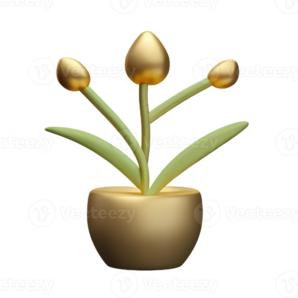 gold flower 3d rendering icon illustration png
