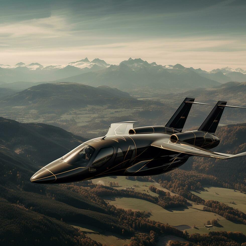 A black embraer private jet flying AI Generated Image photo