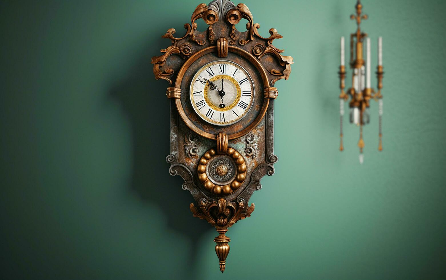 An antique pendulum clock hanging from a wall 35 mm photography AI Generated Image photo