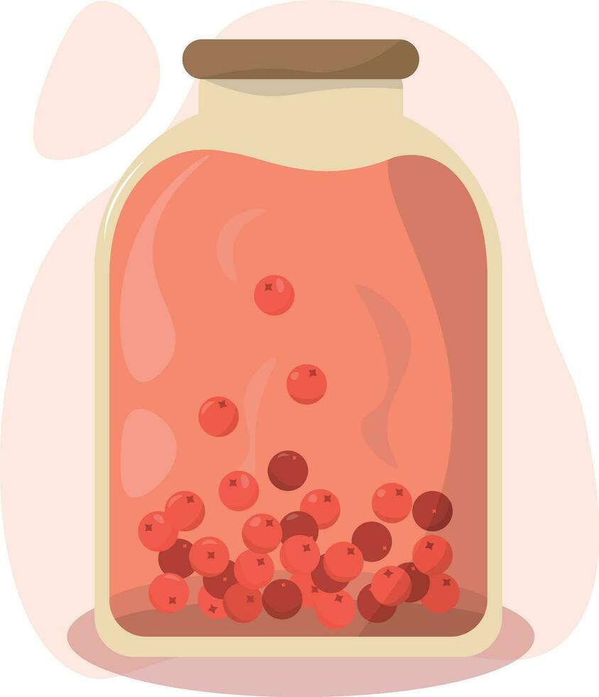 Berry compote in a glass jar, cartoon style vector
