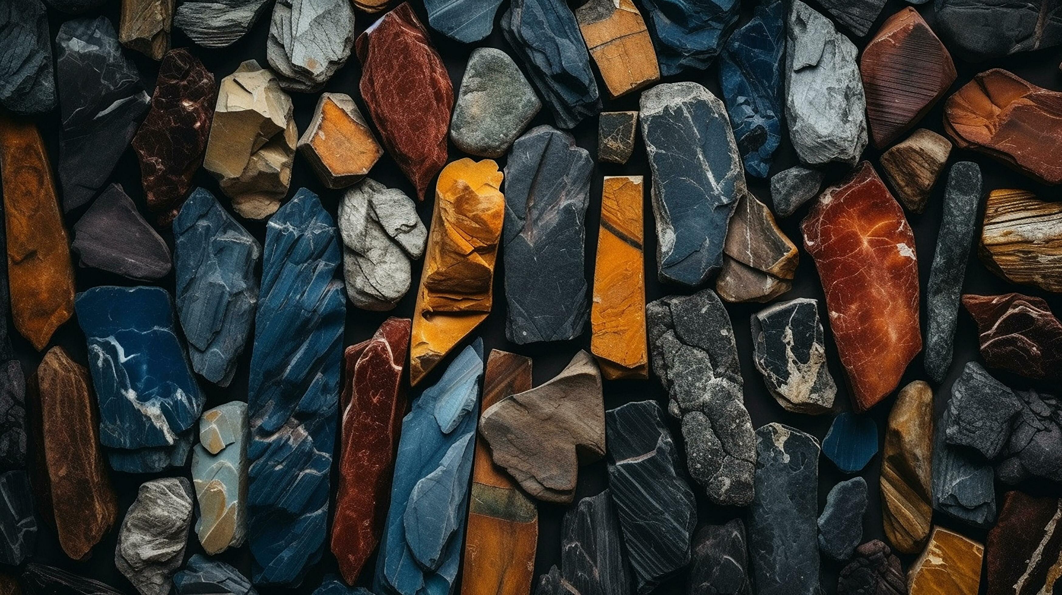 a collection of rocks in different colors in the style wallpaper AI