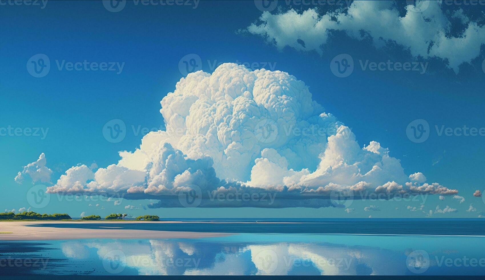beautiful white clouds on blue sky and sea background wallpaper AI Generated Image photo