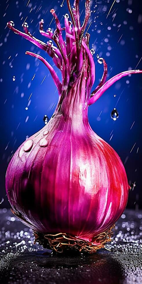 A dramatically composed photo of a bright purple onion AI Generated Image