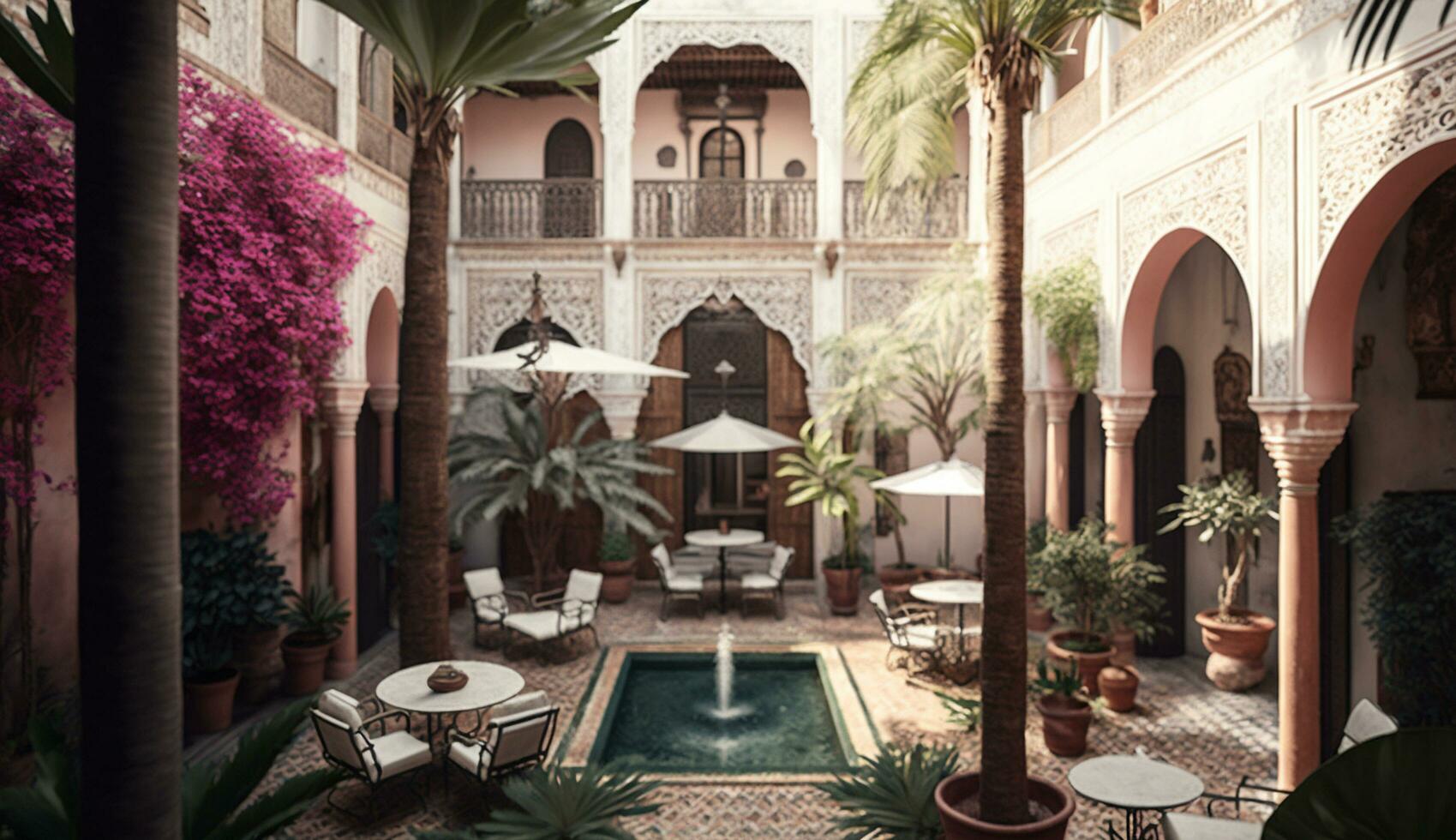 Amazing interior view of a enchanting open-air courtyard AI Generated Image photo