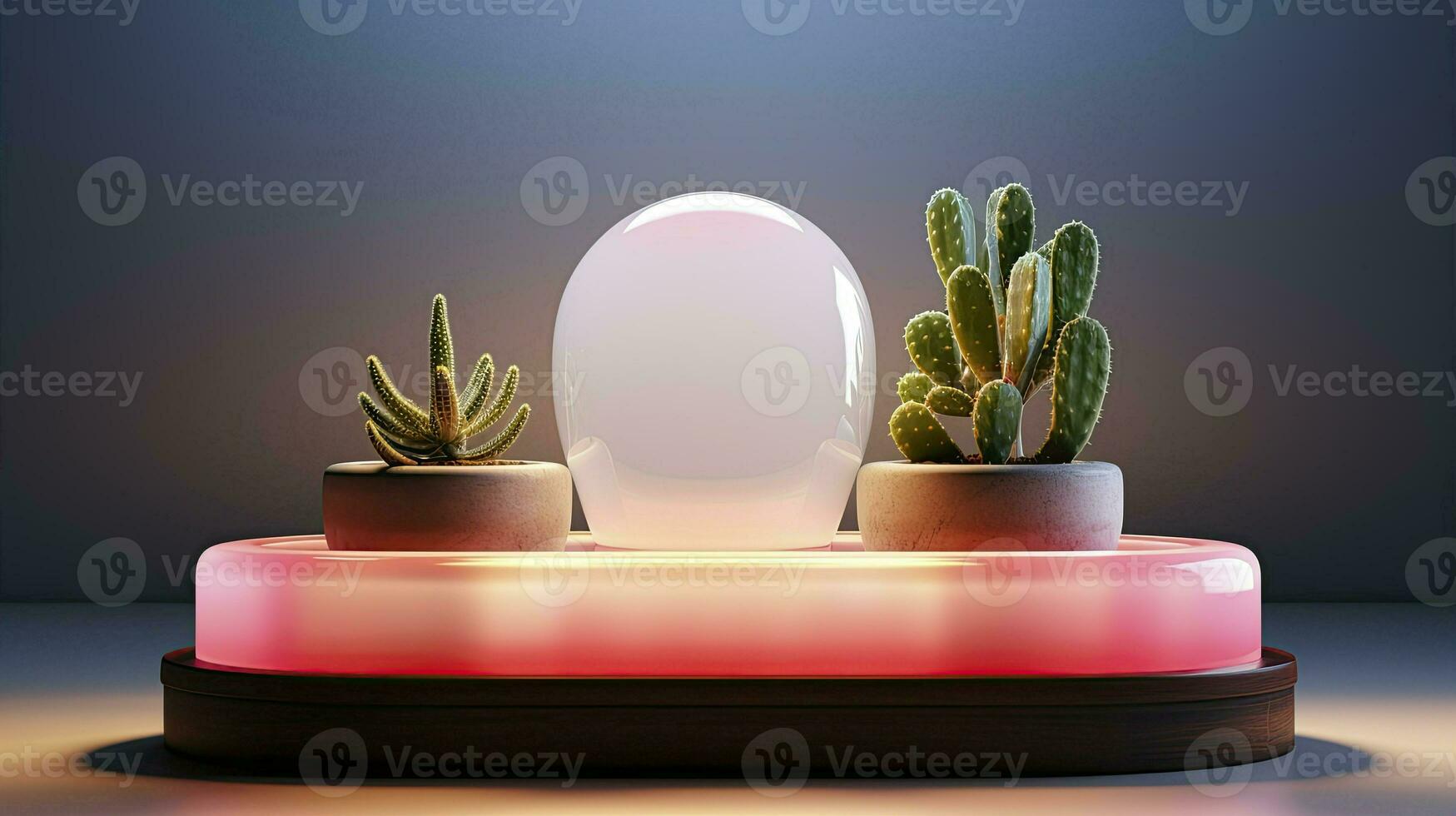podium with lighting and plants.AI Generated photo