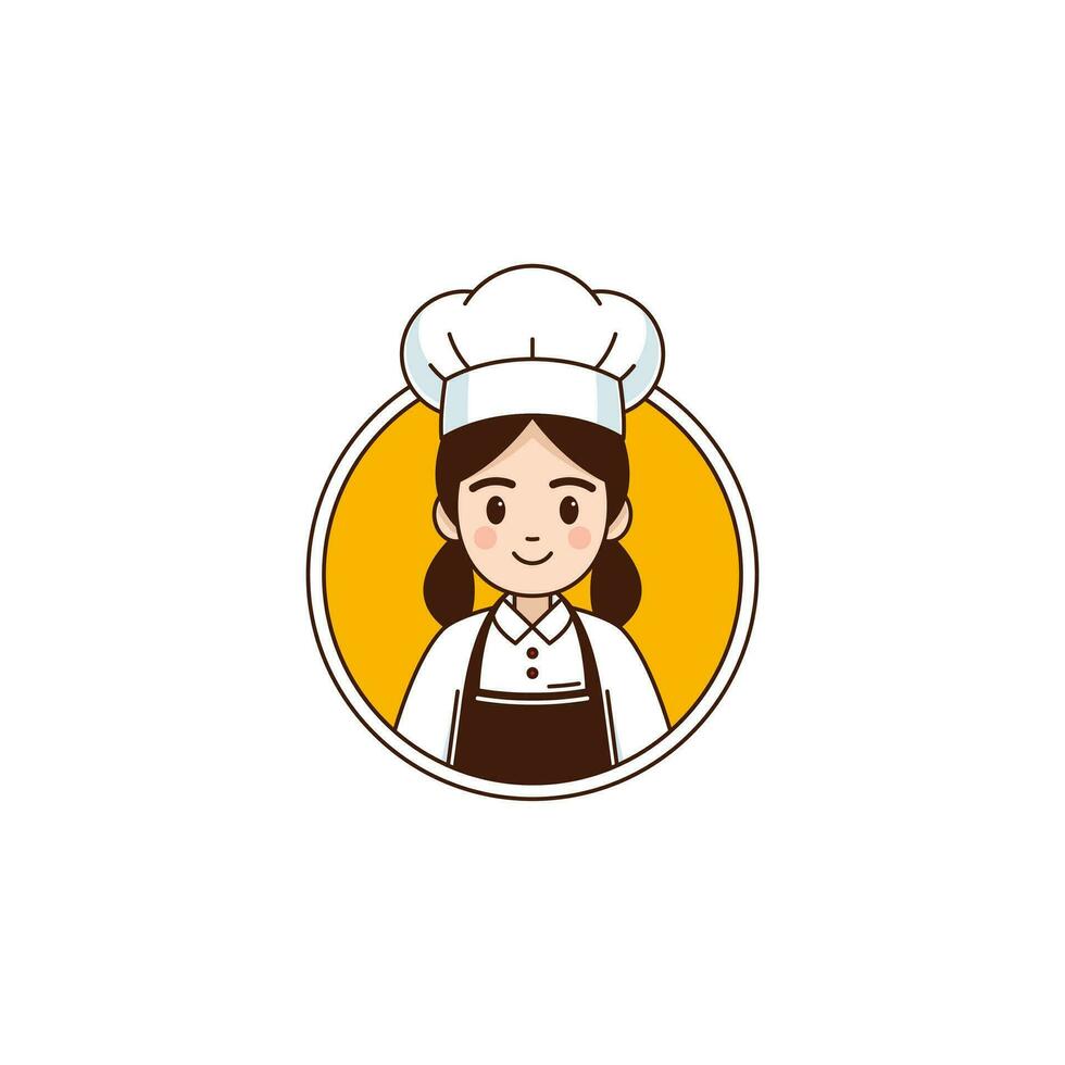 Cute And Happy Chef Girl Simple Vector Logo Mascot Design