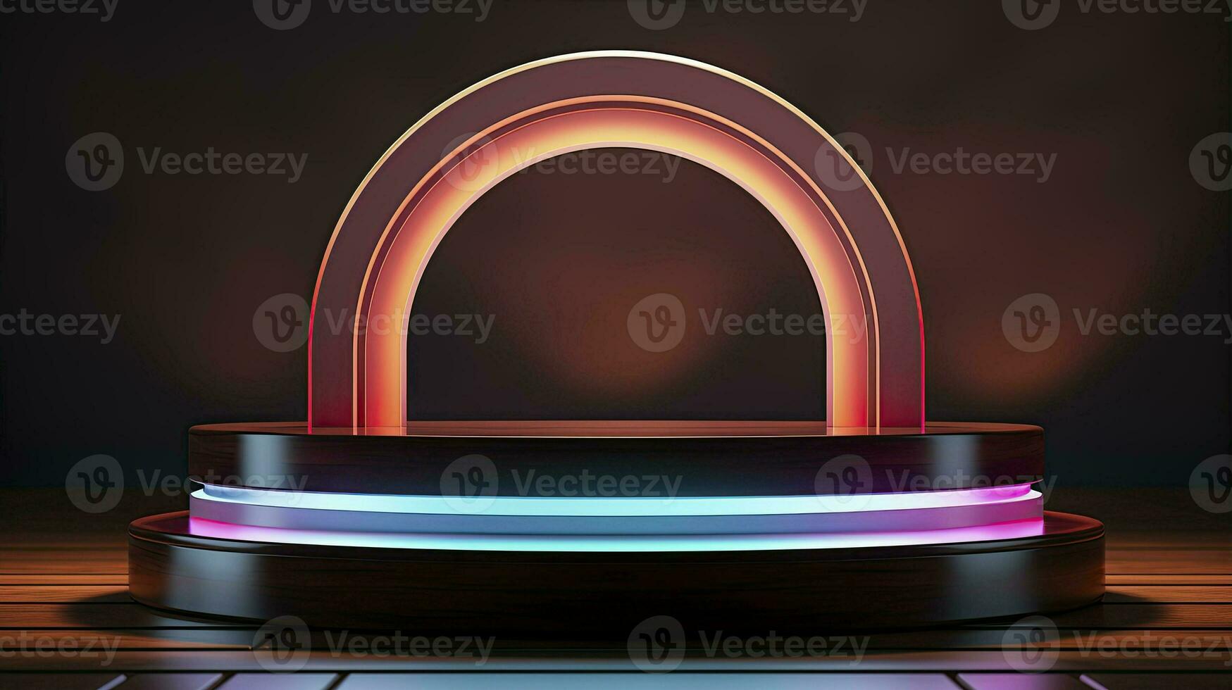 neon podium in bright psychedelic colors with backlighting. in y2k style. ai generated photo