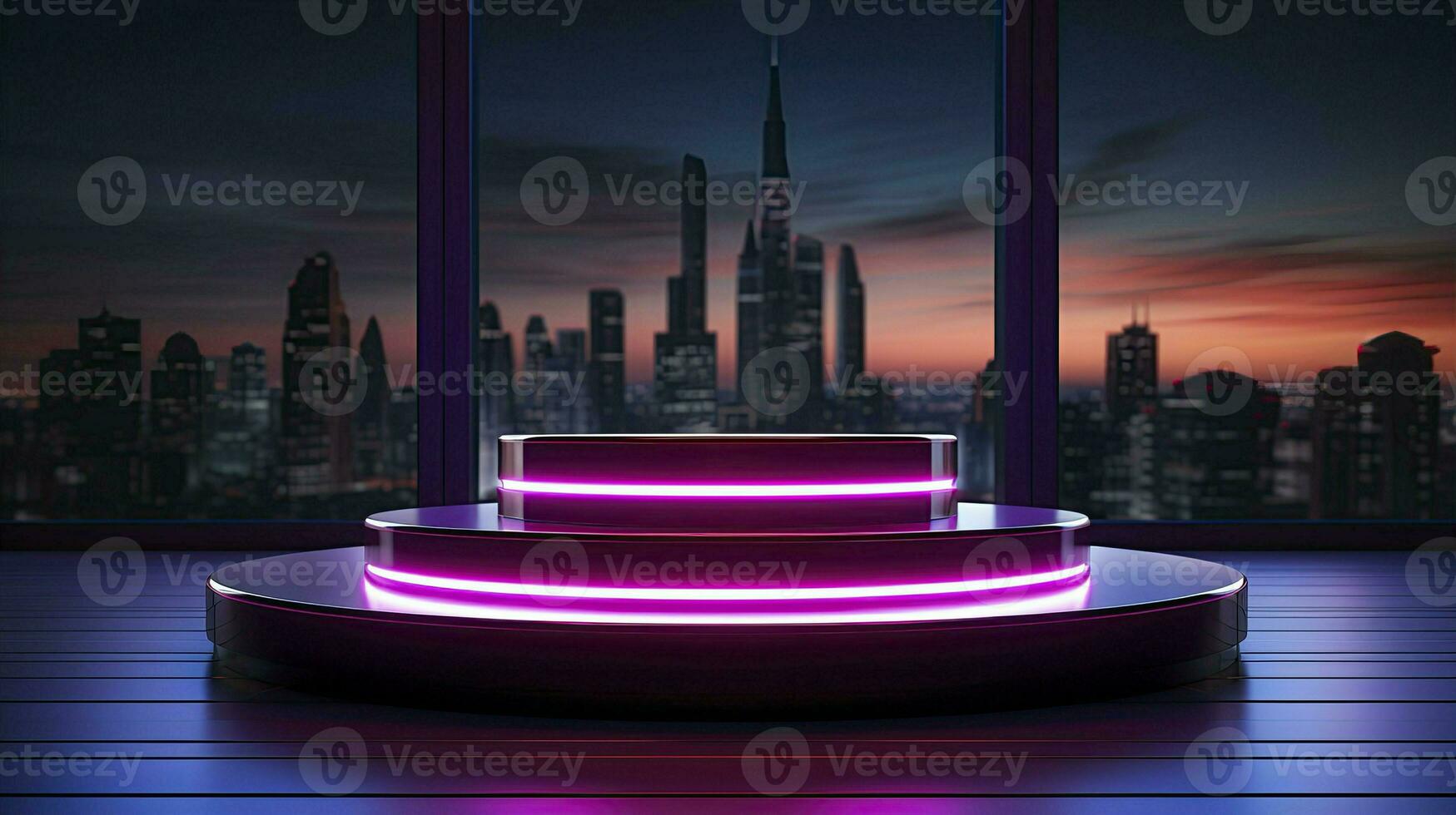 neon podium in bright psychedelic colors with backlighting. in y2k style. ai generated photo