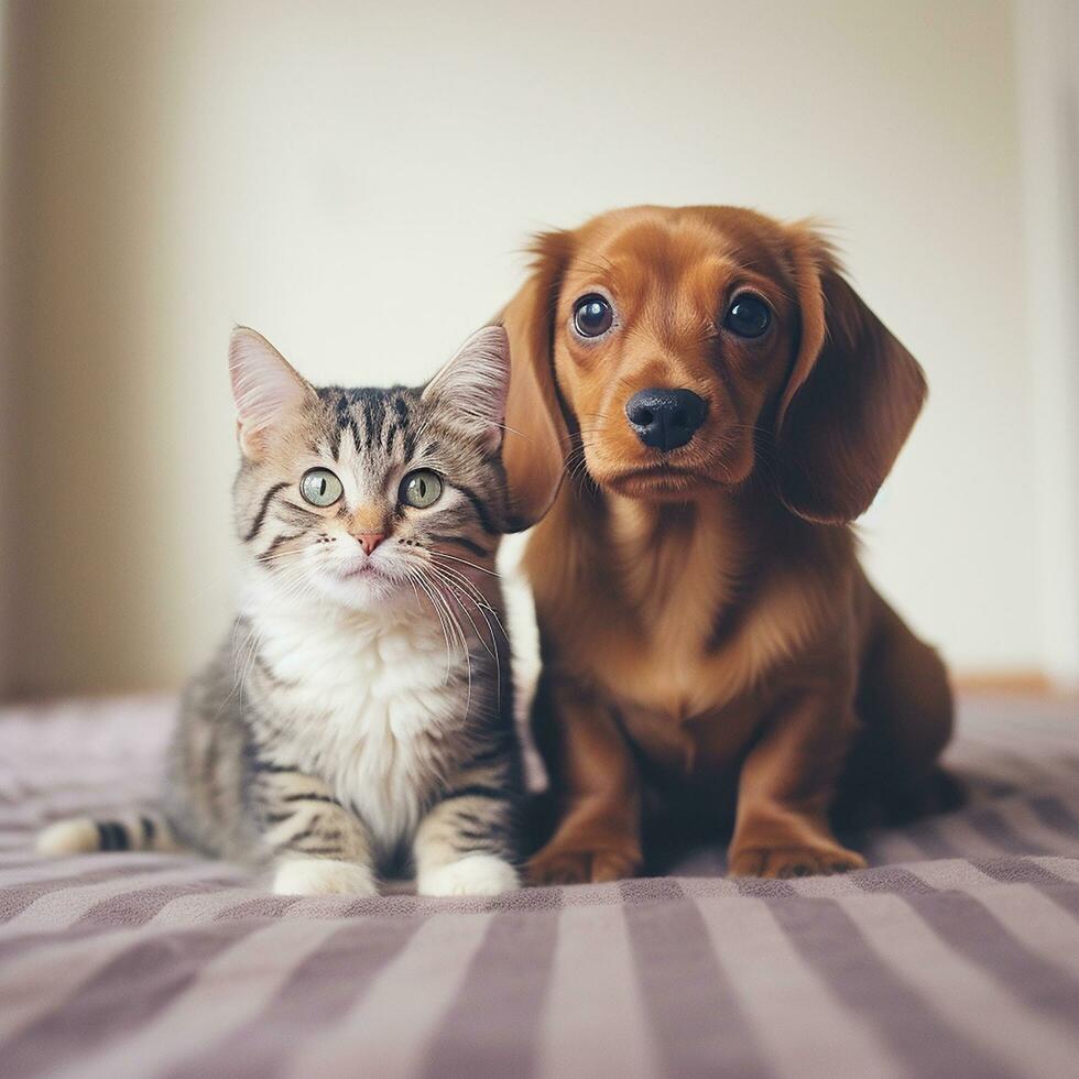 A cute beautiful cat and cute dog AI Generated Image photo