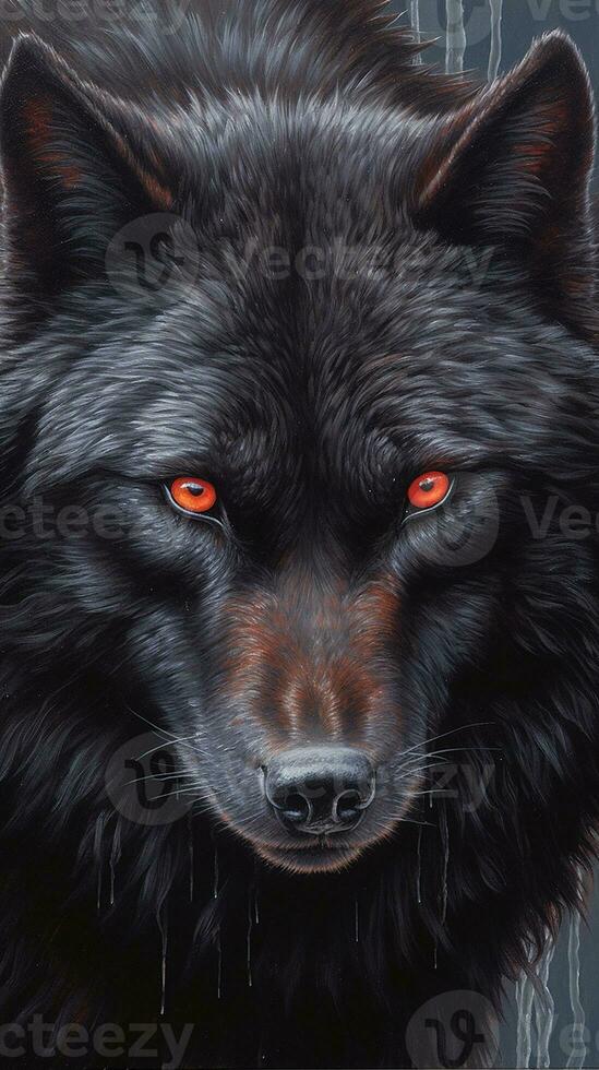 Black wolf angry close-up front view Beautiful wildlife AI Generated Image photo