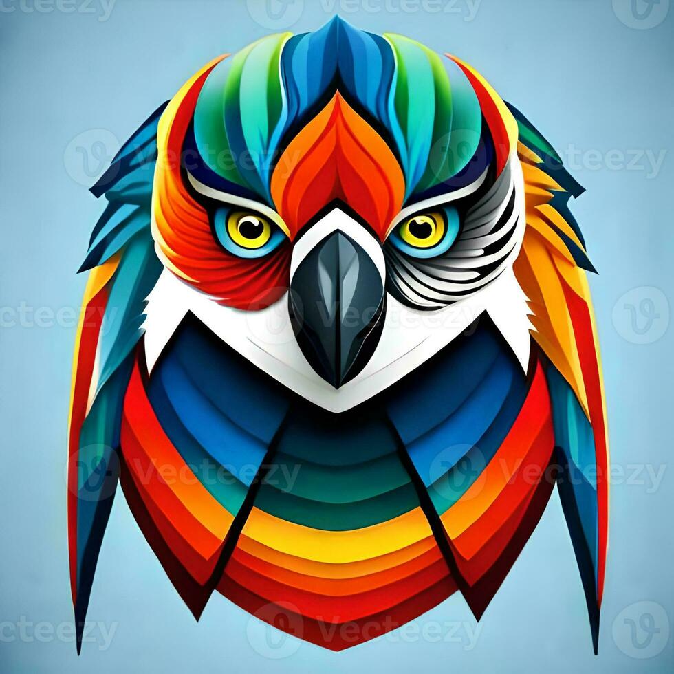 stylized macaw parrots with blue gradient background photo