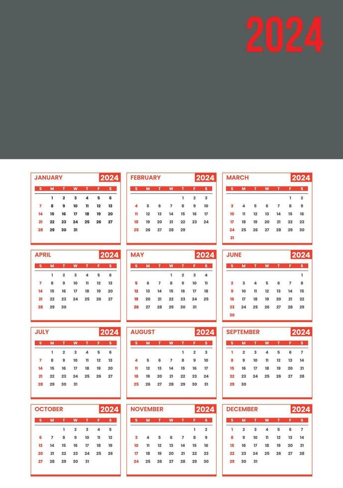 Vector wall calendar template 2024