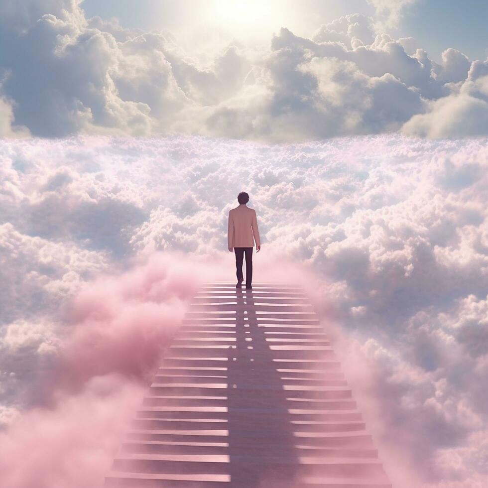 A man walking on heaven photography AI Generated Image photo