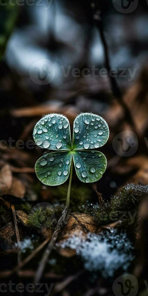 A fabulous icy shamrock in the middle of the forest AI Generated Image photo