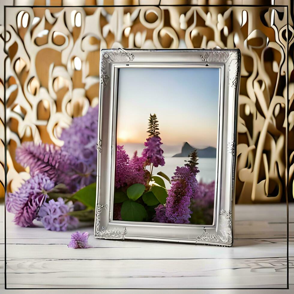 A Beautiful photo frame Vintage silver and rose AI Generated.